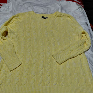 Women's Lands' End Cable Knit Crew Neck Sweater 2X Yellow White